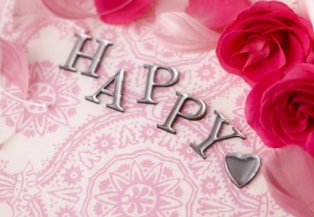 Happy roses - rose, happy, word, heart