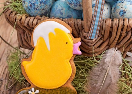 Easter - sweet cakes, eggs, holidays, blue, easter, basket