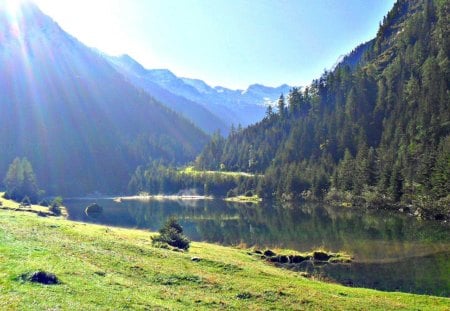 Bergsee-Tirol - Berge, Natur, Landschaft, See, Wasser