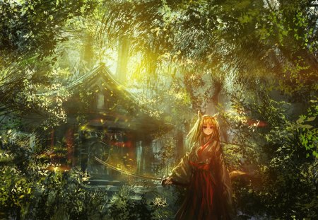 Anime Samurai - woman, art, girl, beautiful, anime, digital, wallpaper, fantasy