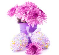 Easter eggs with pink flowers