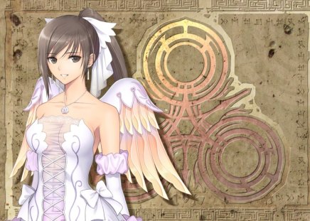 Viola - anime, female, wing, dress, angel, long hair, hd, abstract, anime girl, hot, girl, feather, brown hair, wings, cute, sexy, shining ark