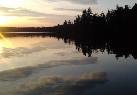 ~~; Maliseet Sunset  ;~~ - lake, sunset, trees, reflection