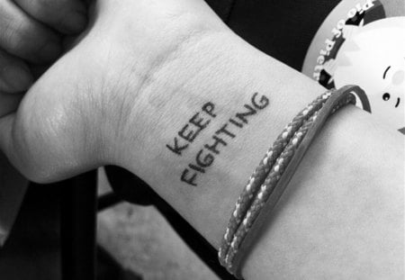 Keep Fighting - bracelets, tattoo, fight, arm