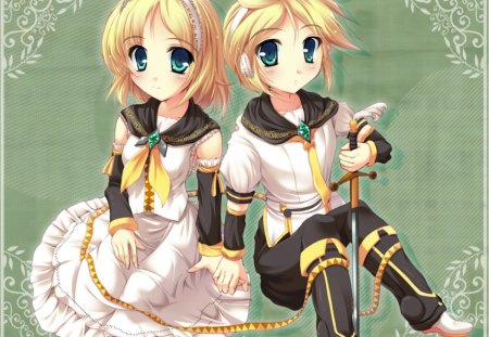 Protect & Defend - rin and len kagamine, sword, vocaloid, anime, siblings