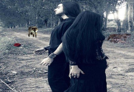 Gothic Love - wolves, animals, fantasy, abstract, woman, man