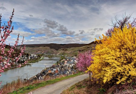 *** Beautiful landscape in Germany *** - river, trees, nature, landscape, spring, flowering