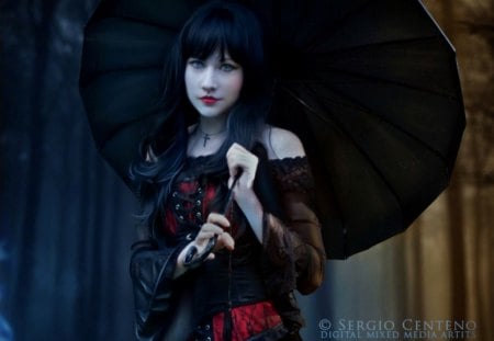 Ashes in the Aeterna Midnight - fantasy, umbrella, lady, midnight