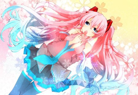 3 in 1 - anime, vocaloid, female, hatsune miku, long hair, yuki, yuki miku, sakura miku, abstract, anime girl, sakura, twintails, hot, girl, cute, hatsune, crossover, sexy, vocaloids