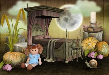 âœ¼Pretty Canopy Bedâœ¼ - candle, pumpkin, animals, stock images, premade bg, lovely, plants, resources, doll, pretty, snail, interior, sweet, canopy bed, grass, cute