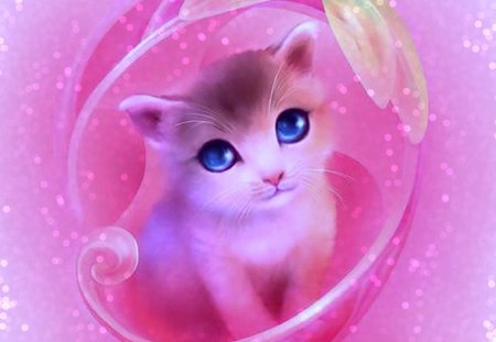 Pink Kitty For My Friend Luna - wallpaper, abstract, fantasy, kitty