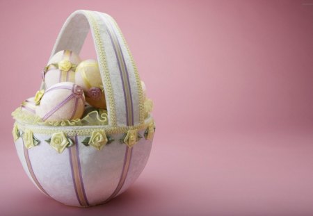 Happy Easter! - yellow, pink, easter, egg, basket, rose, flower, happy