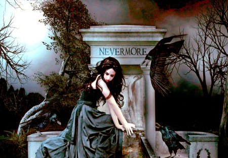 RAVEN GIRL - women, moon, dark, gothic, raven