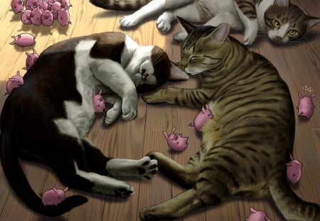 Cat n Pig - pig, kawaii, lying, lovely, sweet, cat, animal, sleep, kitten, cute, nice, sleeping, kitty