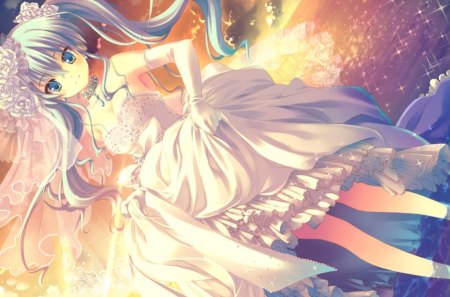 Pretty Bride - anime, elegant, divine, female, dress, wed, night, long hair, sublime, gorgeous, sky, bride, gown, anime girl, water, beautiful, hot, wedding, girl, wet, beauty, cloud, cute, sexy