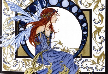 Blue Lady - blue, wings, fairy, flowers, fantasy