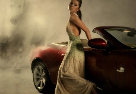 model - girl, car, model, red