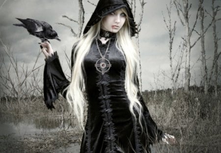 Circe's Return - lady, gothic, fantasy, raven, bird