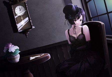 Anime - anime, clock, women, black