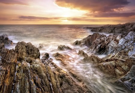 Ocean View - sky, ocean waves, sunset, waves, rocks, nature, clouds, splendor, sea