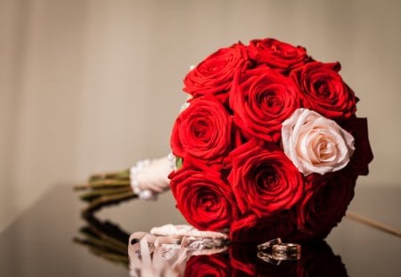 With Love - roses, for you, bride, rings, wedding, red roses, with love, love, flowers, rose