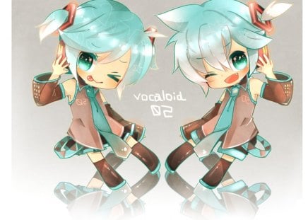 ~Chibi Len & Rin~ - len and rin kagamine, winks, chibi, vocaloid, anime, cute