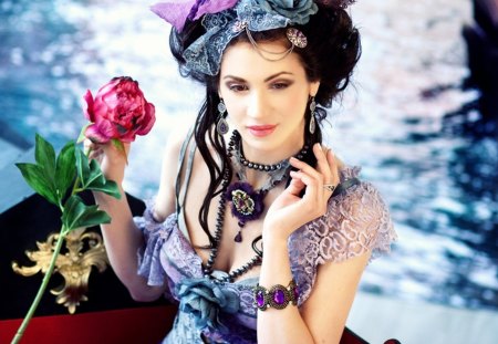 Venetian courtesan - woman, courtesan, venetian, brunette, model