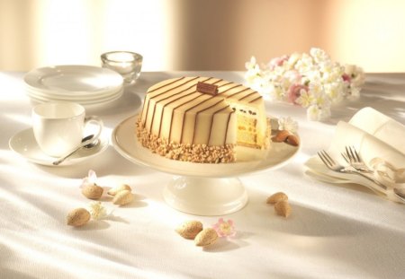 Marzipan and almonds chocolate - desserts, pastries, food, almonds, chocolate, table, catering, sweets, flowers, cake