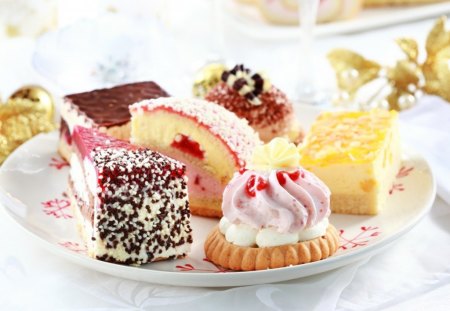 Cakes - sweets, desserts, food, plate, slice, cake