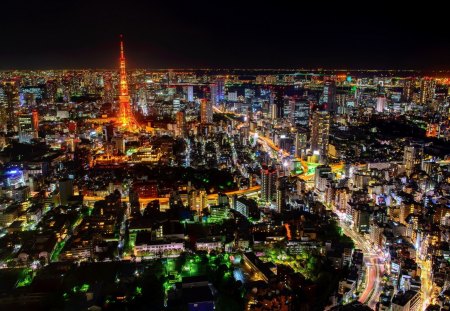 amazing tokyo at night - city, night, monument, lights