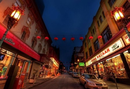 street in san francisco chinatown at night - night, stores, street, lights