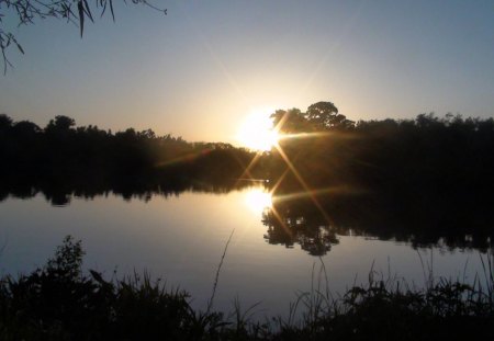 Sunset River - nature, sunset, bayou, river