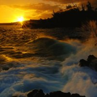 crashing waves at sunset