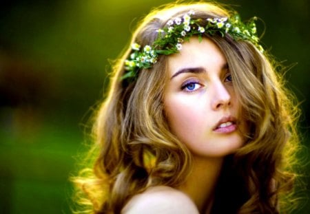 PRETTY FACE - face, flowers, blonde, girl, wreath