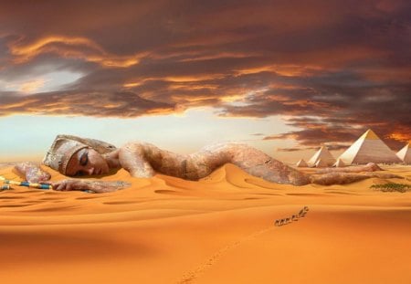 Cleopatra - cleopatra, art, egypt, pyramids, dessert, sand, fantasy