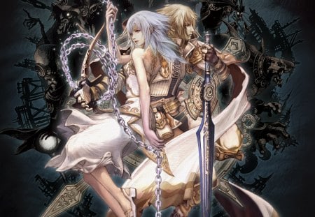 Pandora's Tower - anime, female, warrior, long hair, armor, male, short hair, hd, weapon, anime girl, chain, hot, sword, blade, cute, sexy, couple