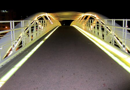 Bridge in the night - light, harbor, bridge, boat, in the night