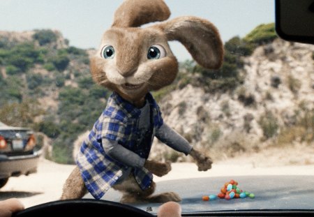 Hop (2011) - rabbit, blue, hop, sweets, easter, animal, car, movie, egg, candy