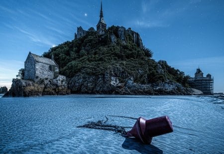 mount st. michael in low tide under stars hdr - cathedral, hdr, island, low tide, stars