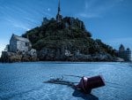 mount st. michael in low tide under stars hdr