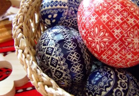 Happy Easter! - easter, basket, white, blue, red, egg, happy, painted