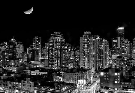 Moonlit City - city night, Moonlit City, moonlit, city at night, moonlight