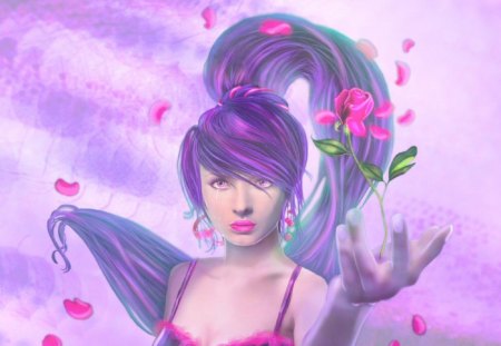 Flower Girl - flowers, fantasy, woman, beautiful, digital, girl, art, wallpaper