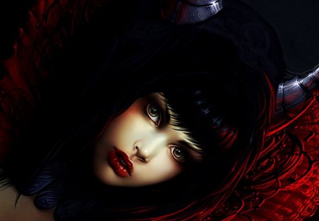 Warrior Girl - wallpaper, digital, beautiful, girl, art, fine, fantasy, devil, woman, horns