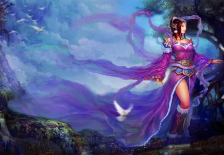 Purple Maiden - nice, woman, girl, wallpaper, veils, fantasy, asian, art, purple, aion, fine, game, beautiful, digital