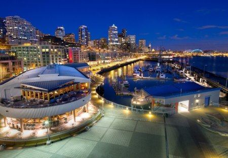 wonderful seattle harbor at night - marina, lights, harbor, waterfront, city, night