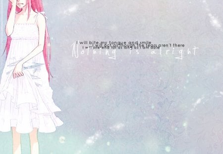 Poor Megurine - megurine luka, long hair, pink hair, vocaloid, sad, anime, white dress, crying