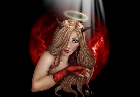 DEVIL OR ANGEL - HORNS, DEVIL, FEMALE, HALO, ANGEL