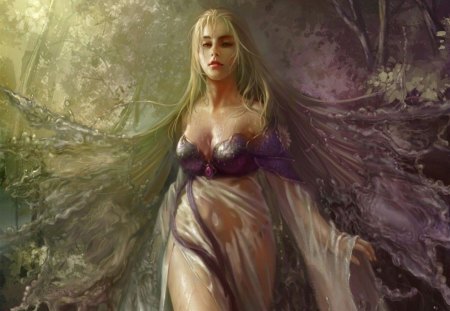 FAIRY OF THE LAKE - woman, painting, female, forest, water, fairy