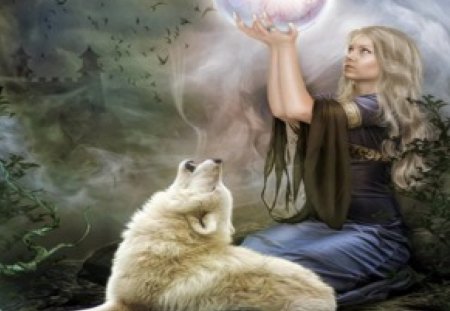 FORCE OF THE MOON - MOON, WOLF, ORB, FEMALE, MAGIC